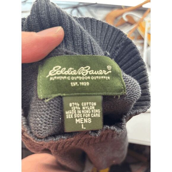Vintage Eddie Bauer Mock Neck Y2K 90s Gray Knit Cotton Sweater Size Large EUC - Picture 3 of 3